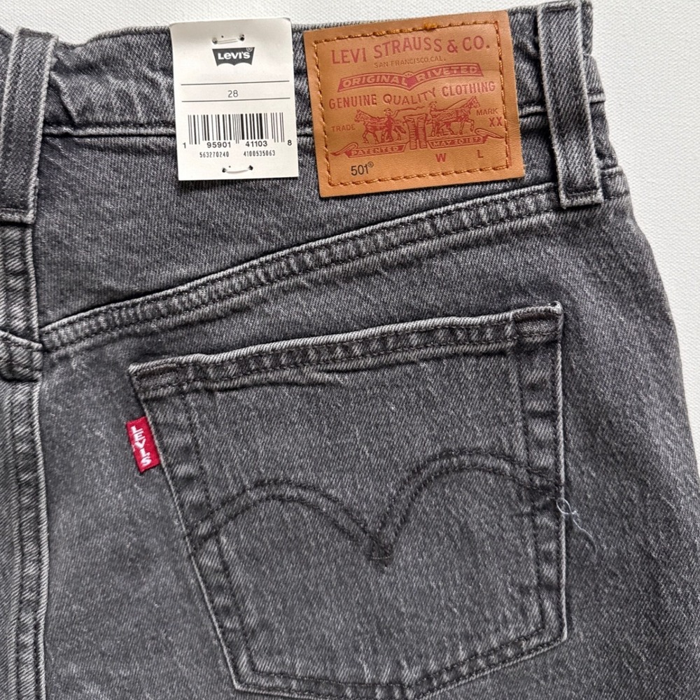 Levis 501 Original High Rise Denim Shorts Charcoal Grey Raw Hem 28 NEW - Picture 4 of 9